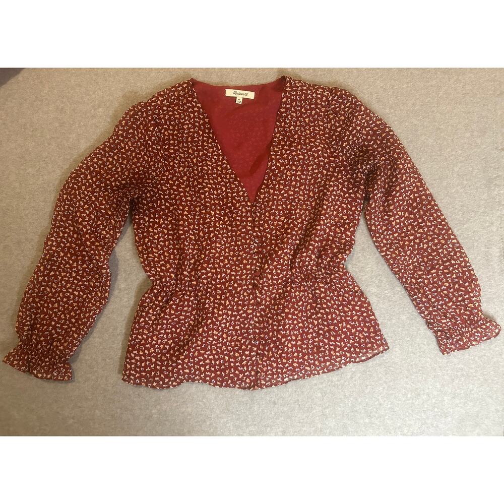 Madewell Women's Overture Top In Disty Flowers Peplum Long Sleeve - XS